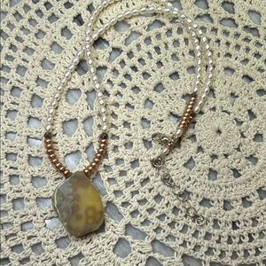 Pearl and druzy Stone Necklace adjustable length